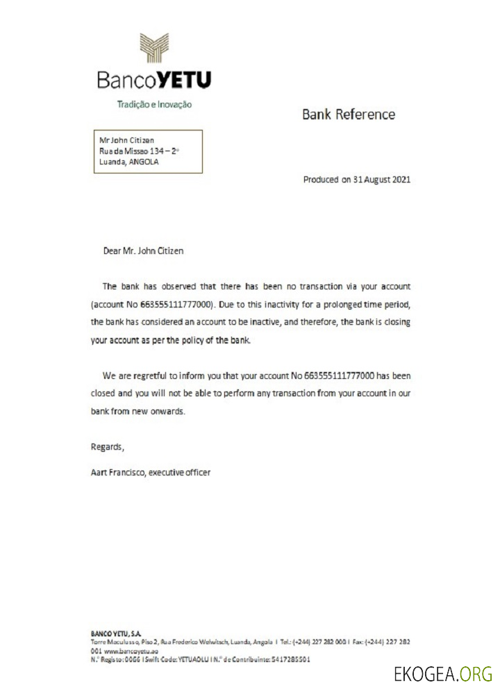 Référence Angola , Bancoyetu , closure